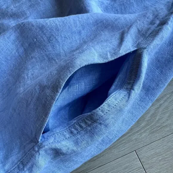 J Crew Cabana Linen Dress Size Small Blue Long Sleeve Pockets Flaw - Picture 10 of 15